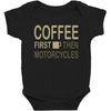 coffee then motorcycles Baby Bodysuit