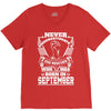 Never Underestimate Dog Rescuer Who Was Born September V-Neck Tee