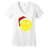 smiley face wears santa hat merry christmas Women's V-Neck T-Shirt