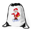 father christmas ringing xmas bells santa Drawstring Bags