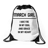 March Girl Drawstring Bags