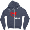 i love heart bass guitar music Zipper Hoodie