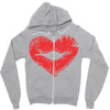 lip print heart Zipper Hoodie