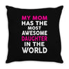 My Mom Has The Most Awesome Daughter In The World Throw Pillow