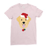 golden retriever dog with red santa's hat Ladies Fitted T-Shirt