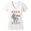 ugly dinosaur merry christmas Women's V-Neck T-Shirt
