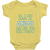 care about anime and two real people girls Baby Onesie