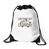 live every day like it's caturday Drawstring Bags