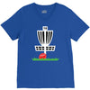 disc golf frisbee leaning on target basket innova V-Neck Tee