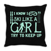 i ski like a girl Throw Pillow
