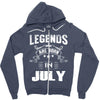 Legends Are Born In July Zipper Hoodie