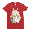 Totoro With Japanese Landscape Ladies Fitted T-Shirt