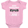never underestimate an old man who was born in june Baby Onesie