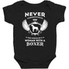 woman with a boxer Baby Bodysuit