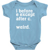 i before e except after c Baby Bodysuit